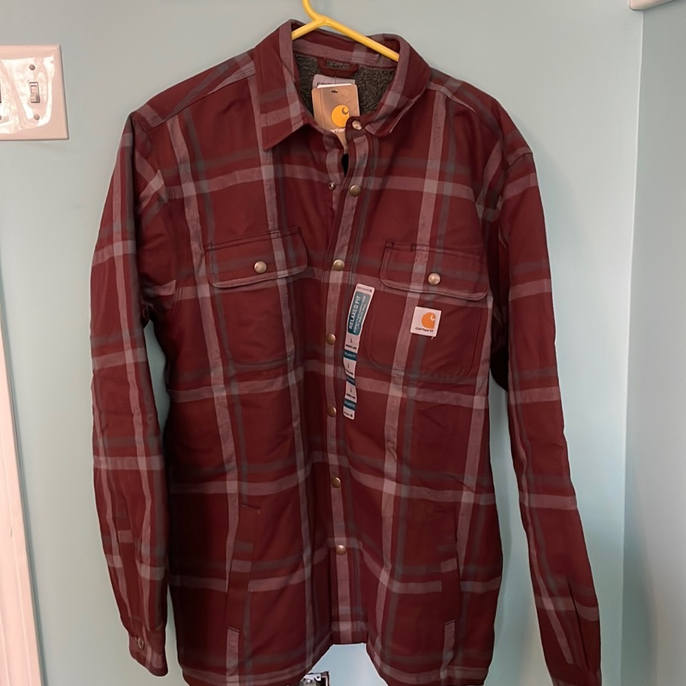 Carhartt Men’s Relaxed Fit Flannel Sherpa Shirt Jacket Plaid